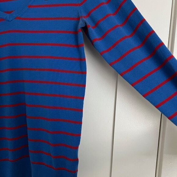 Tommy Hilfiger Sweater Pullover M Pima Cotton V Neck Soft Blue Striped - Picture 5 of 8